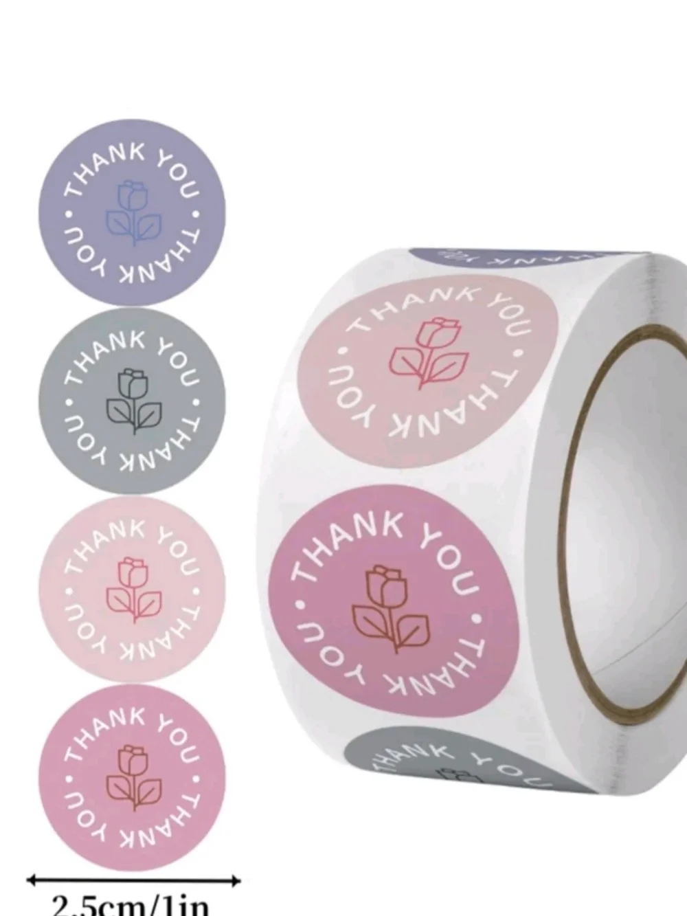 Thank You Round Stickers - Pastel Pink, Purple, Gray